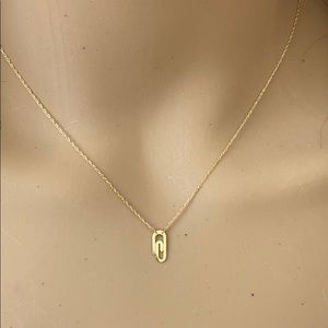14K Solid Real Gold Mini Paperclip Dainty Necklace